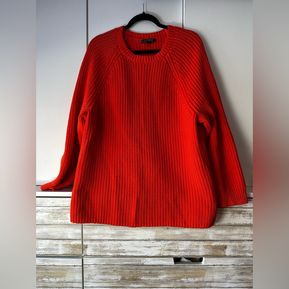 🧶 Lauren Ralph Lauren 3X Orange Chunky Knit Raglan Sweater